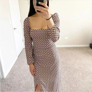 NWT Reformation Hilda Plaza Dress MIDI Square Neck Purple 8 Petite Wrap Slit